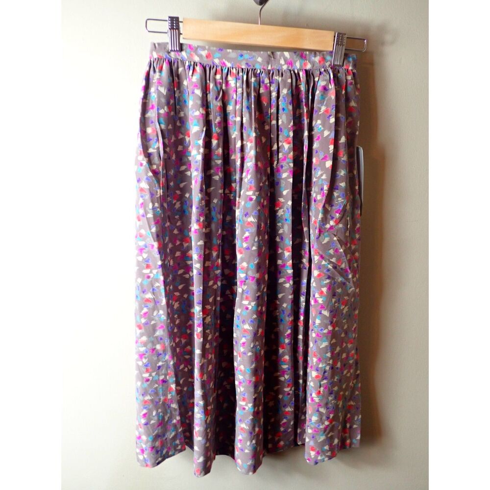 Ellen Tracy Petites Vintage 100% Silk Multi Color Maxi Skirt Size 8 Purple NWT